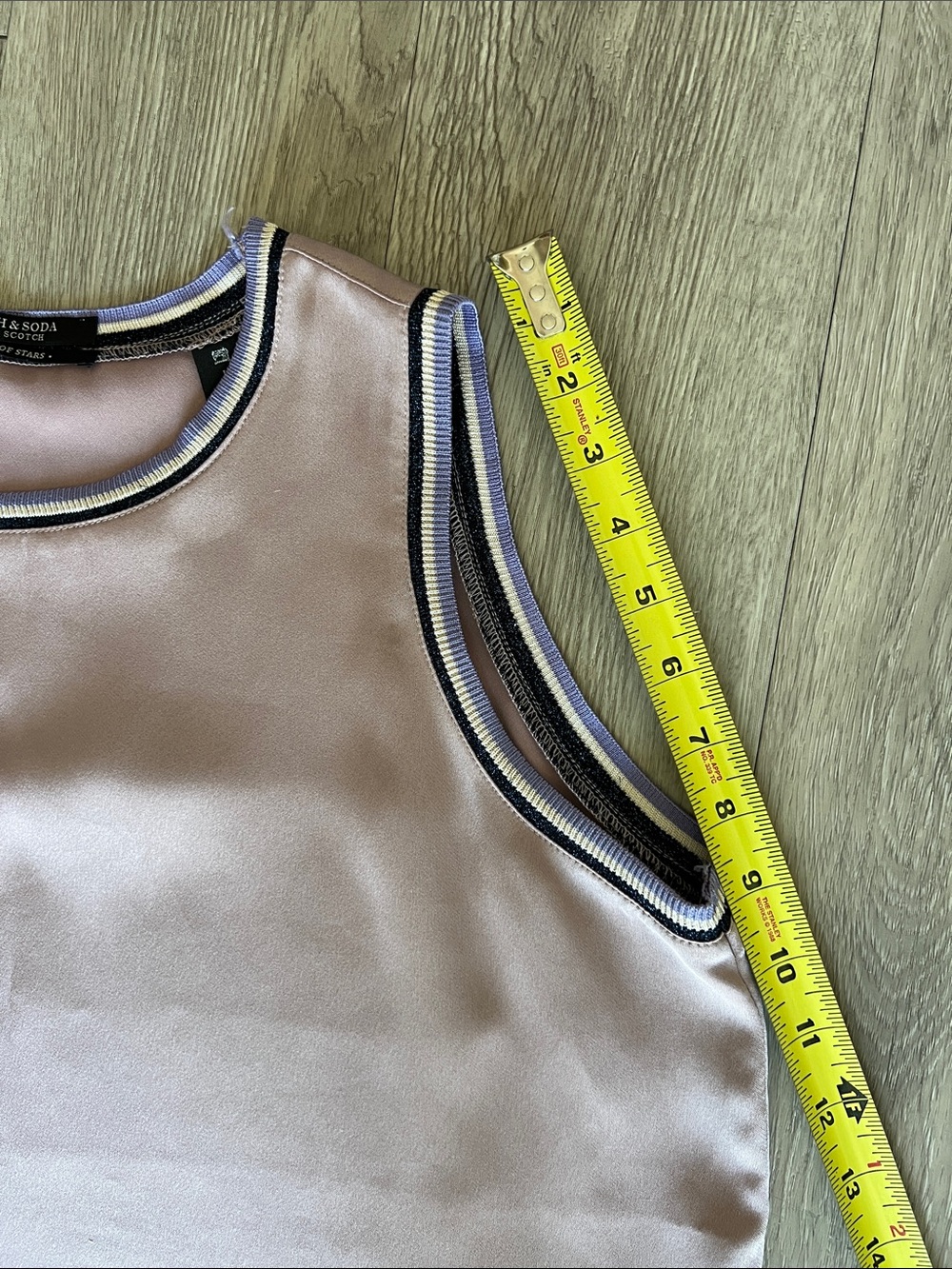 Scotch & Soda Field of Stars Pink Satin Varsity Top Sleeveless Metallic Trim L - Picture 13 of 13